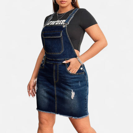 Robe salopette en jean courte grande taille