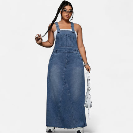 Robe salopette en jean grande taille longue