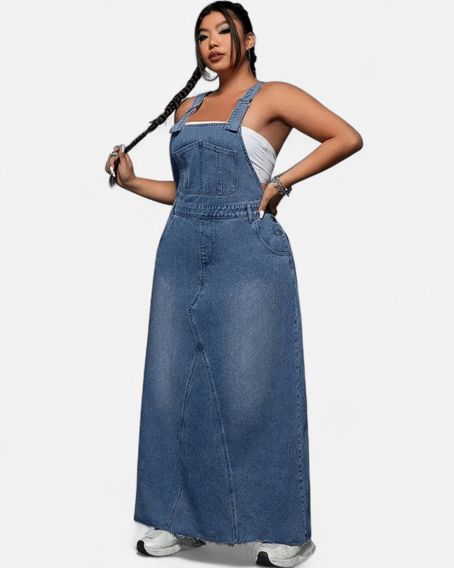 Robe salopette en jean grande taille longue