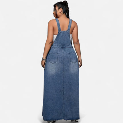 Robe salopette en jean grande taille longue