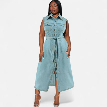 Robe en jean grande taille sans manches