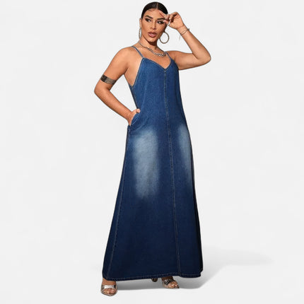 robe en jean longue bleu foncé grande taille