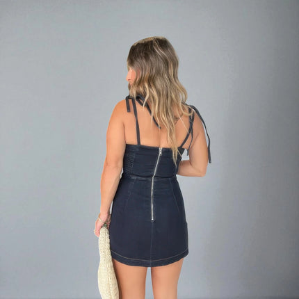 Robe en jean noir femme