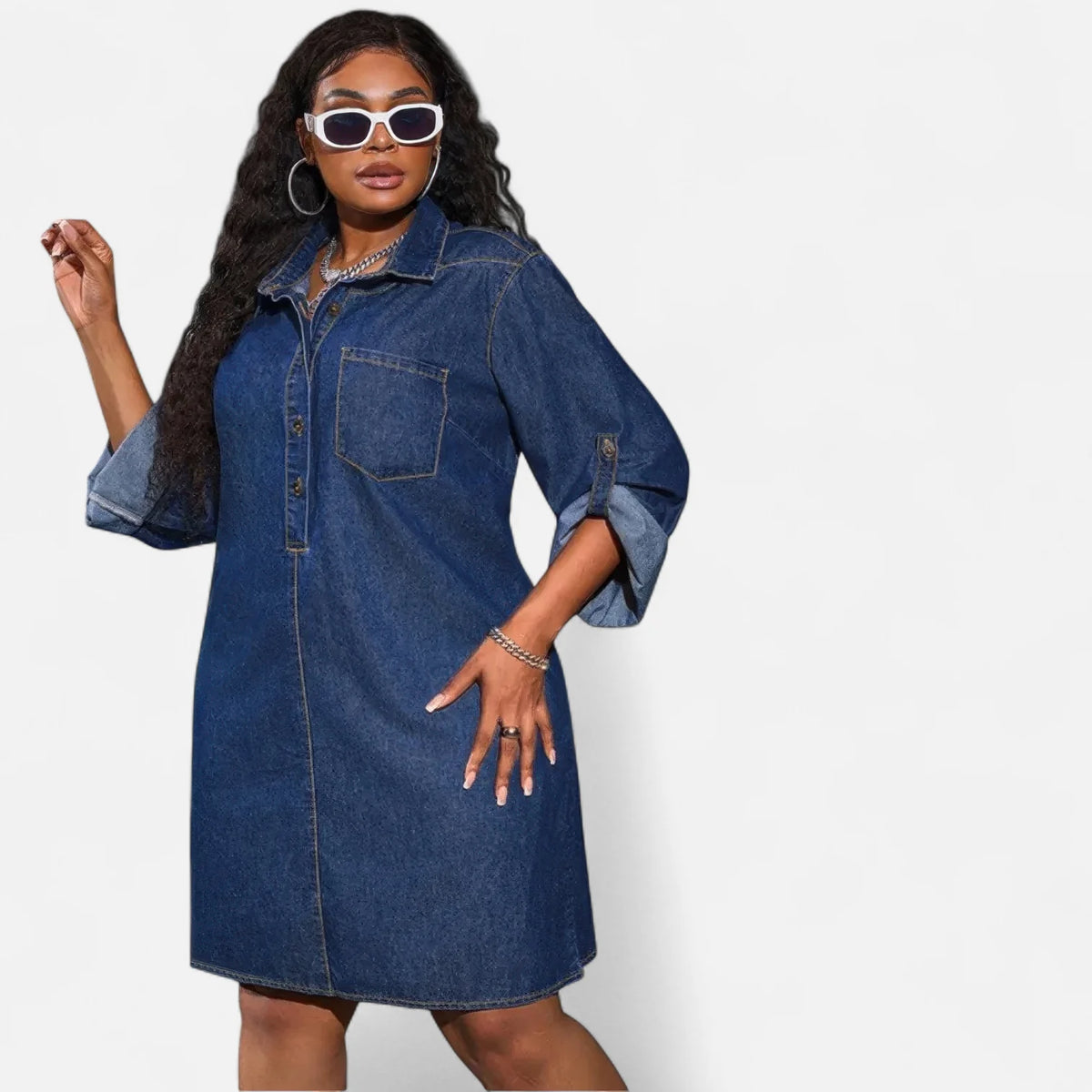 Robe chemise en jean grande taille