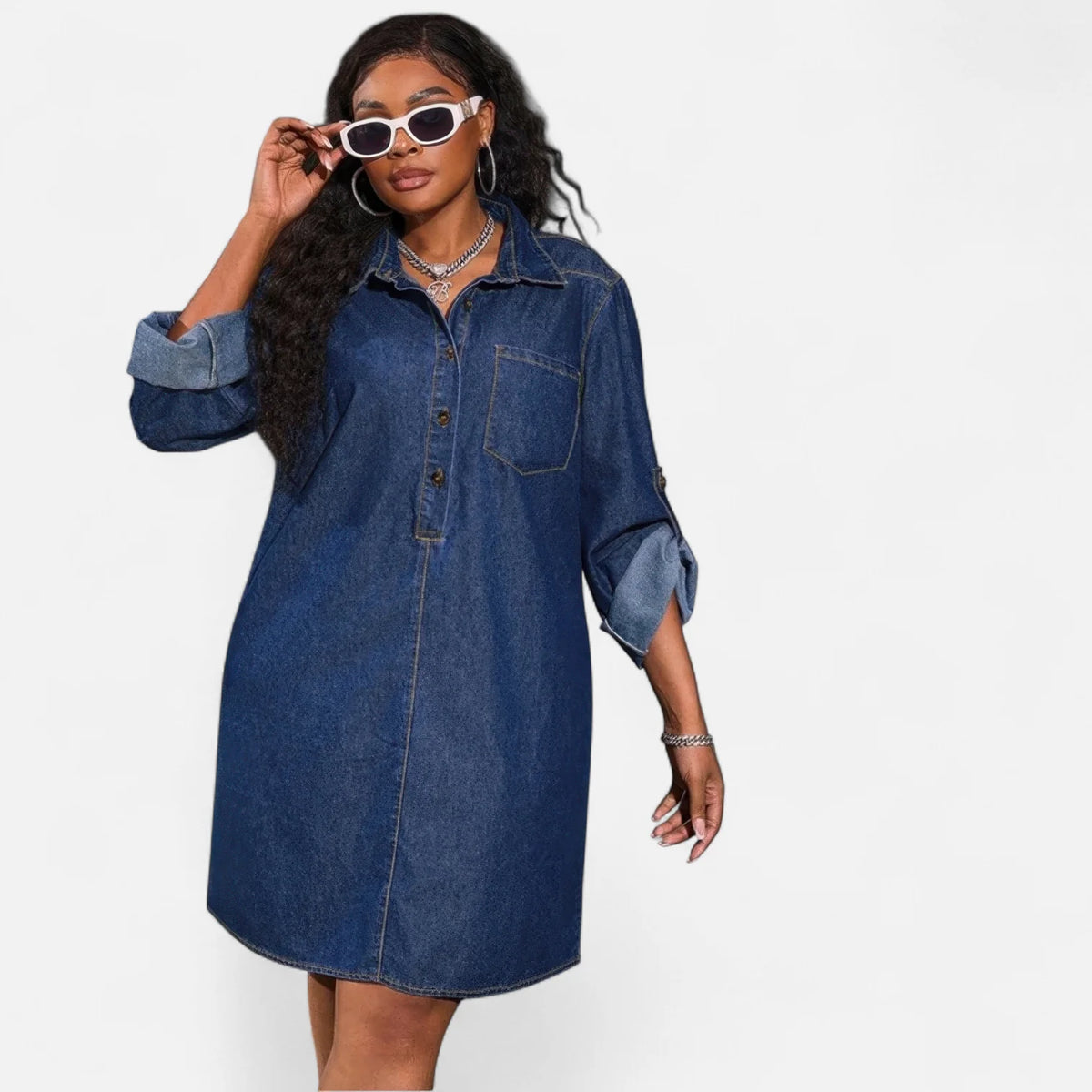 Robe chemise en jean grande taille
