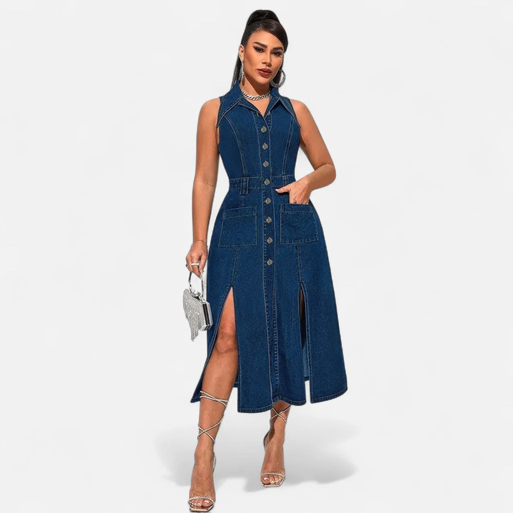 Robe en jean grande taille fendue