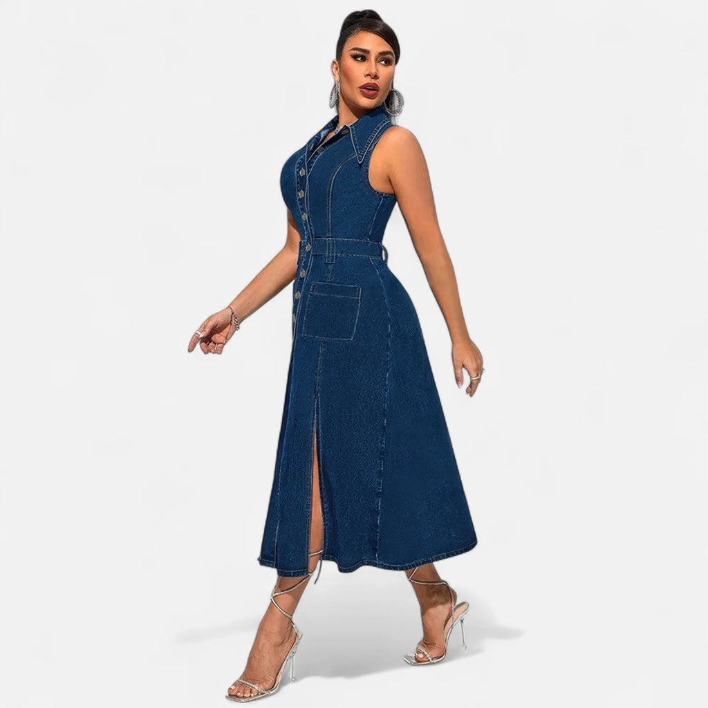 Robe en jean grande taille fendue