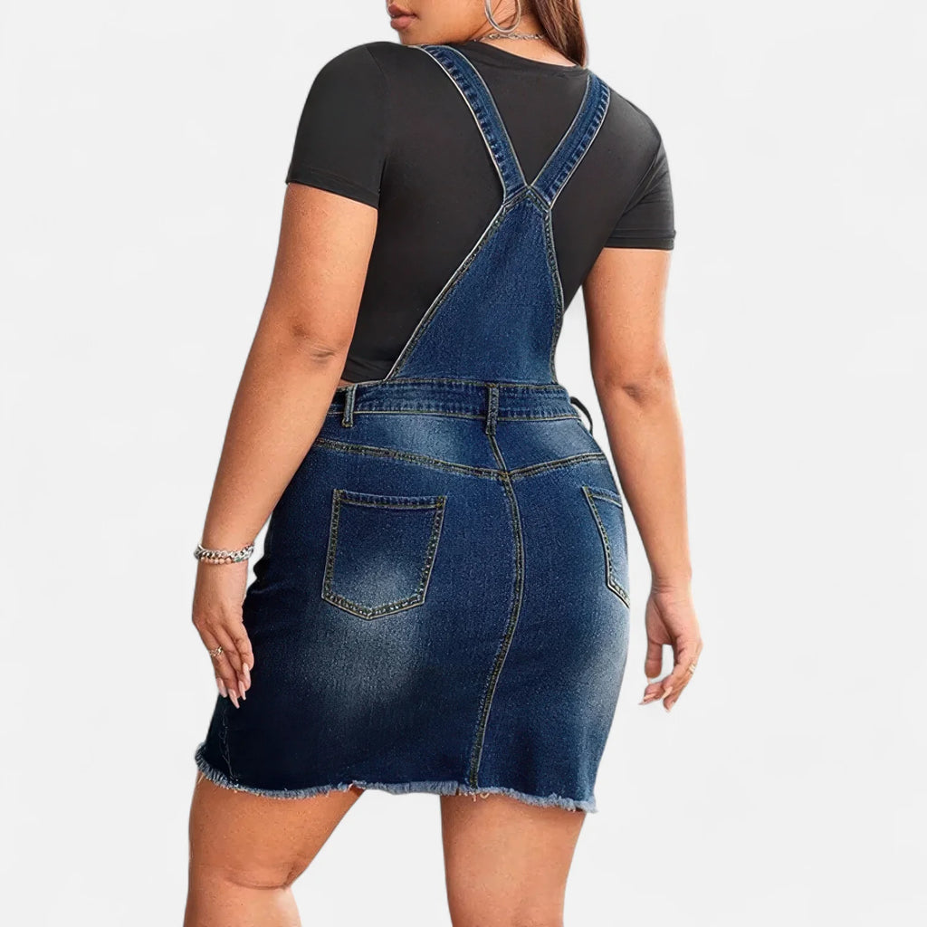 Robe salopette en jean courte grande taille