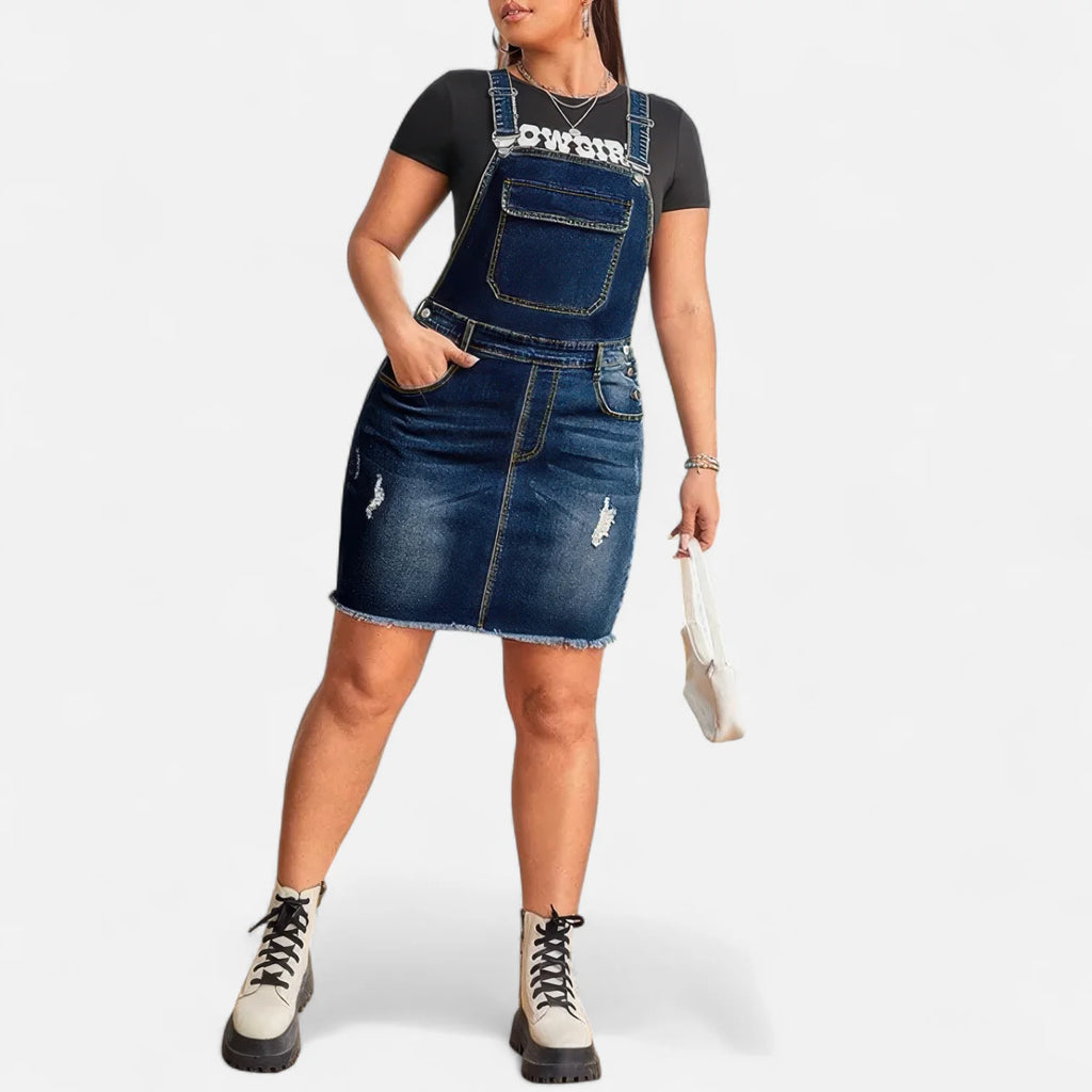 Robe salopette en jean courte grande taille