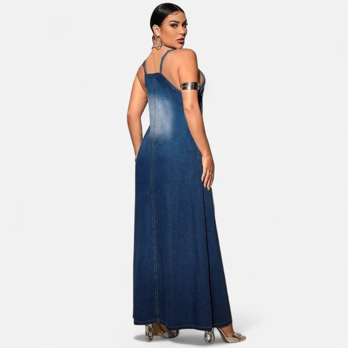 Robe en jean longue bleu foncé grande taille