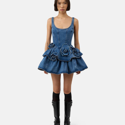 Robe en Jean Courte avec Fleurs