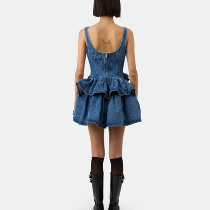 Robe en Jean Courte avec Fleurs