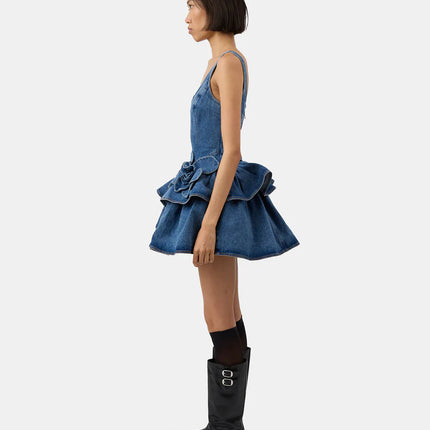 Robe en Jean Courte avec Fleurs