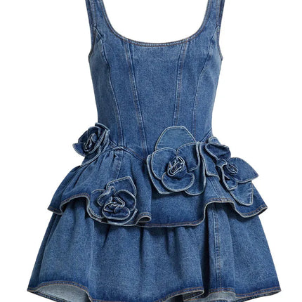 Robe en Jean Courte avec Fleurs