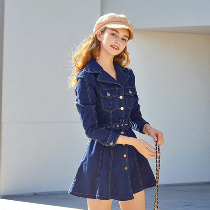 Robe en Jean Mini à Col Rabattu