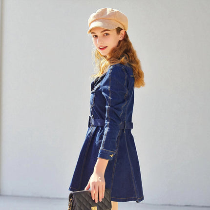 Robe en Jean Mini à Col Rabattu