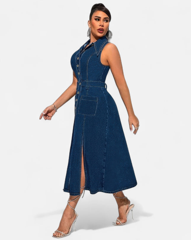 Robe en jean grande taille fendue
