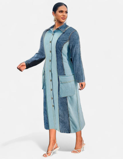 Robe en jean grande taille à manches longues