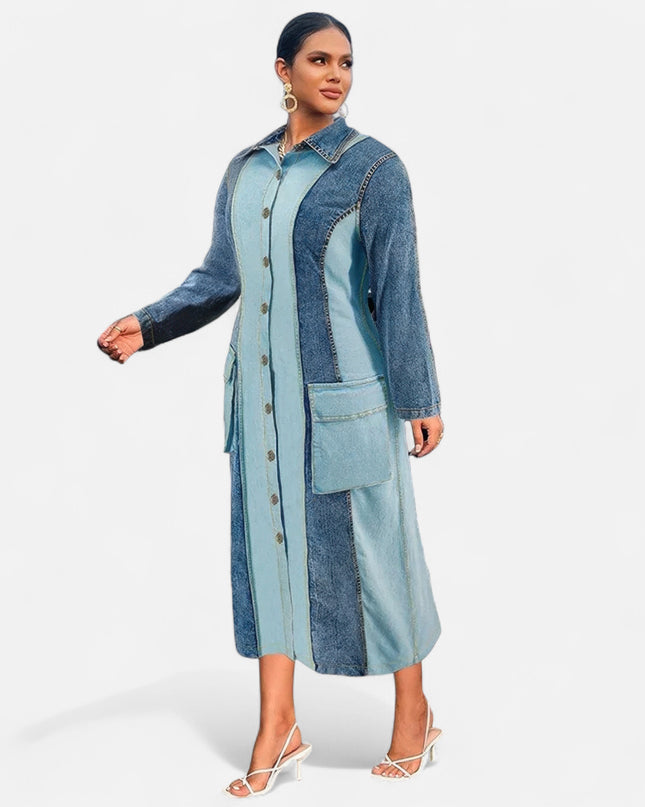 Robe en jean grande taille à manches longues