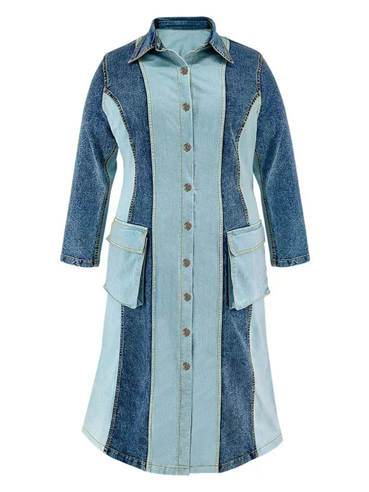 Robe en jean grande taille à manches longues