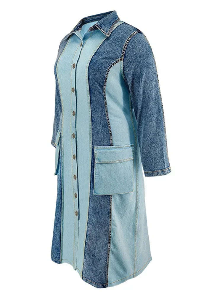 Robe en jean grande taille à manches longues