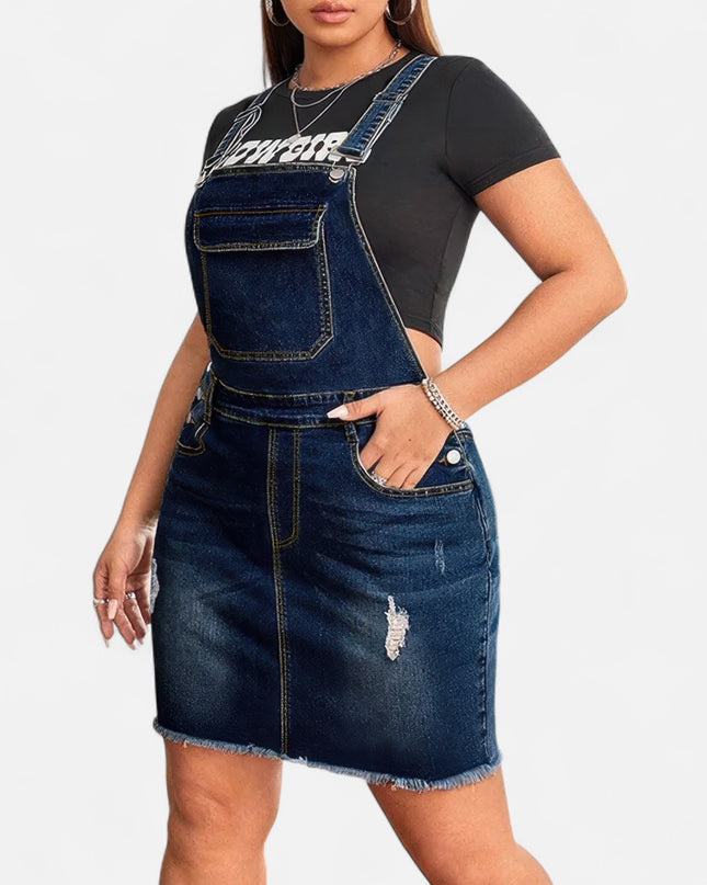 Robe salopette en jean courte grande taille