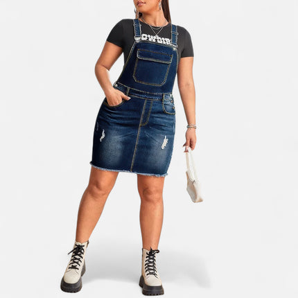 Robe salopette en jean courte grande taille