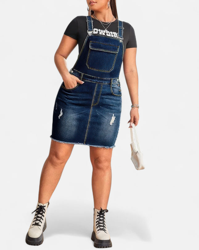 Robe salopette en jean courte grande taille