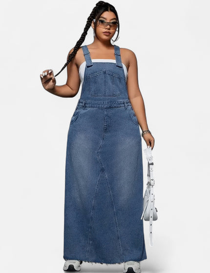Robe salopette en jean grande taille longue