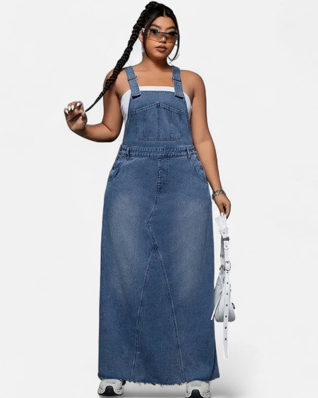 Robe salopette en jean grande taille longue