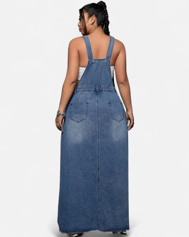 Robe salopette en jean grande taille longue