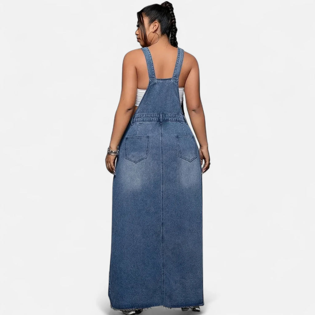 Robe salopette en jean grande taille longue