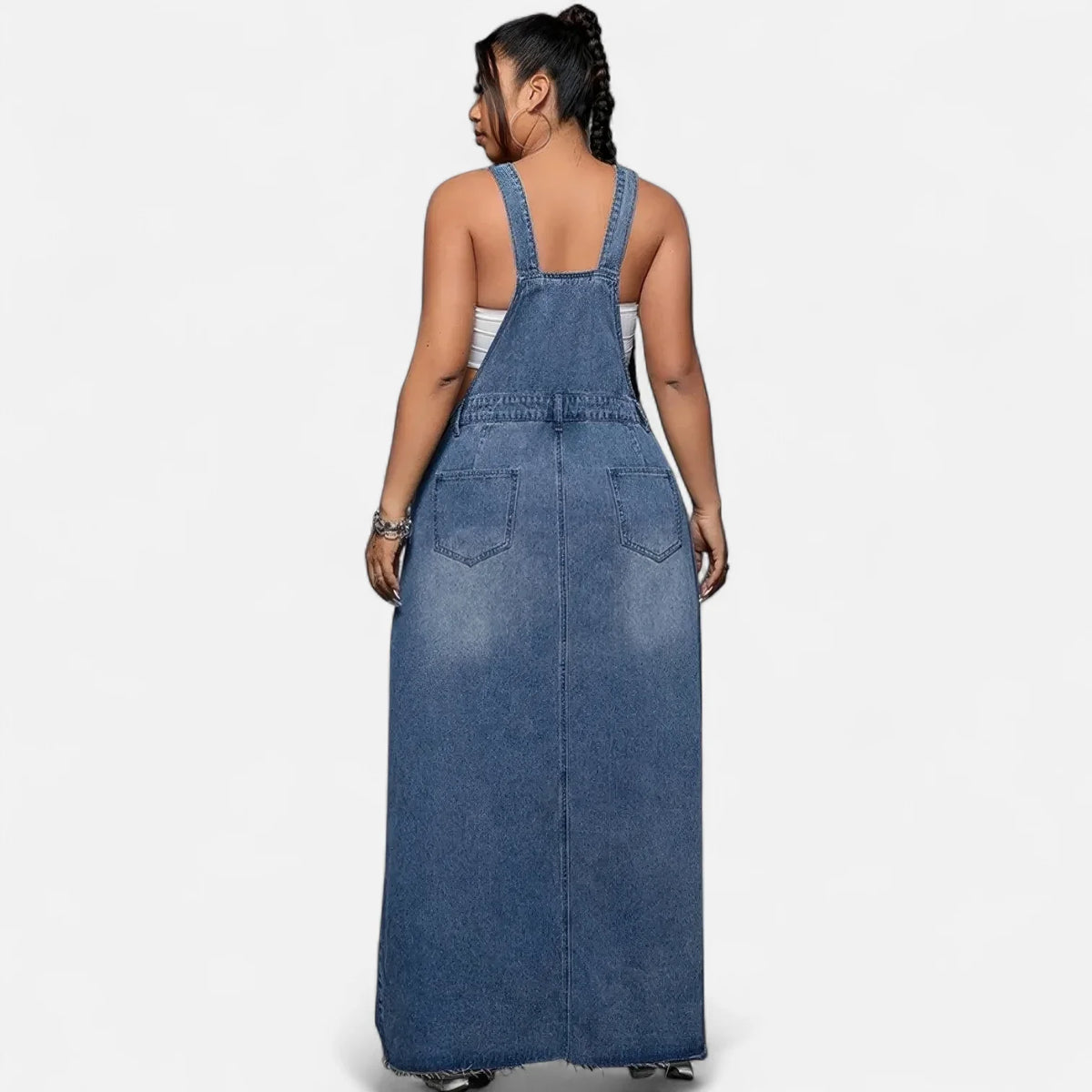 Robe salopette en jean grande taille longue