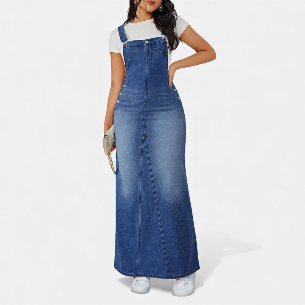 Robe en jean bleu avec bretelles réglables