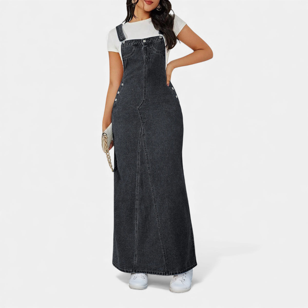 Robe en jean noir avec bretelles réglables