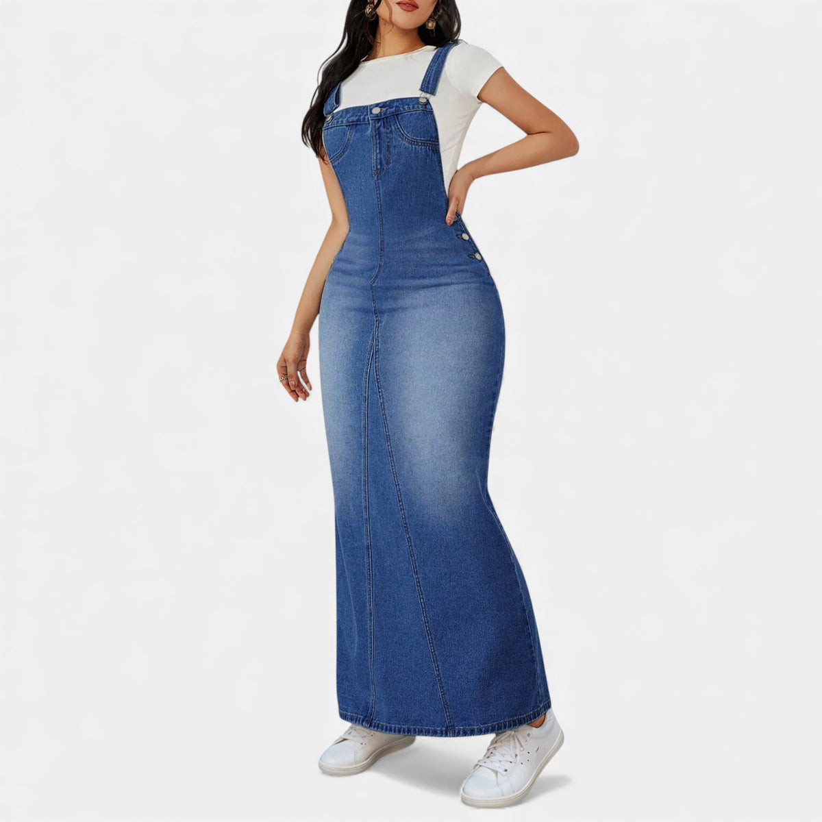 Robe en jean bleu avec bretelles réglables