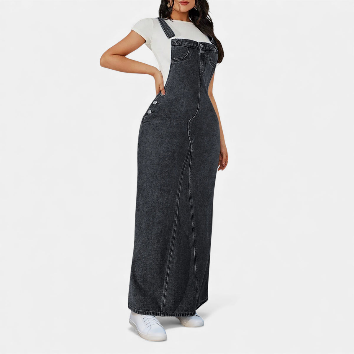 Robe en jean noir avec bretelles réglables