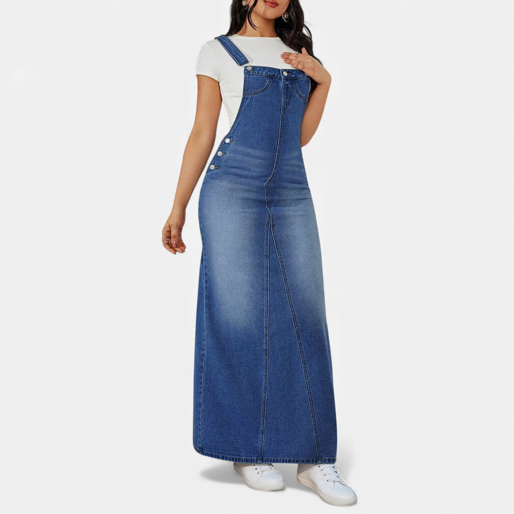 Robe en jean bleu avec bretelles réglables