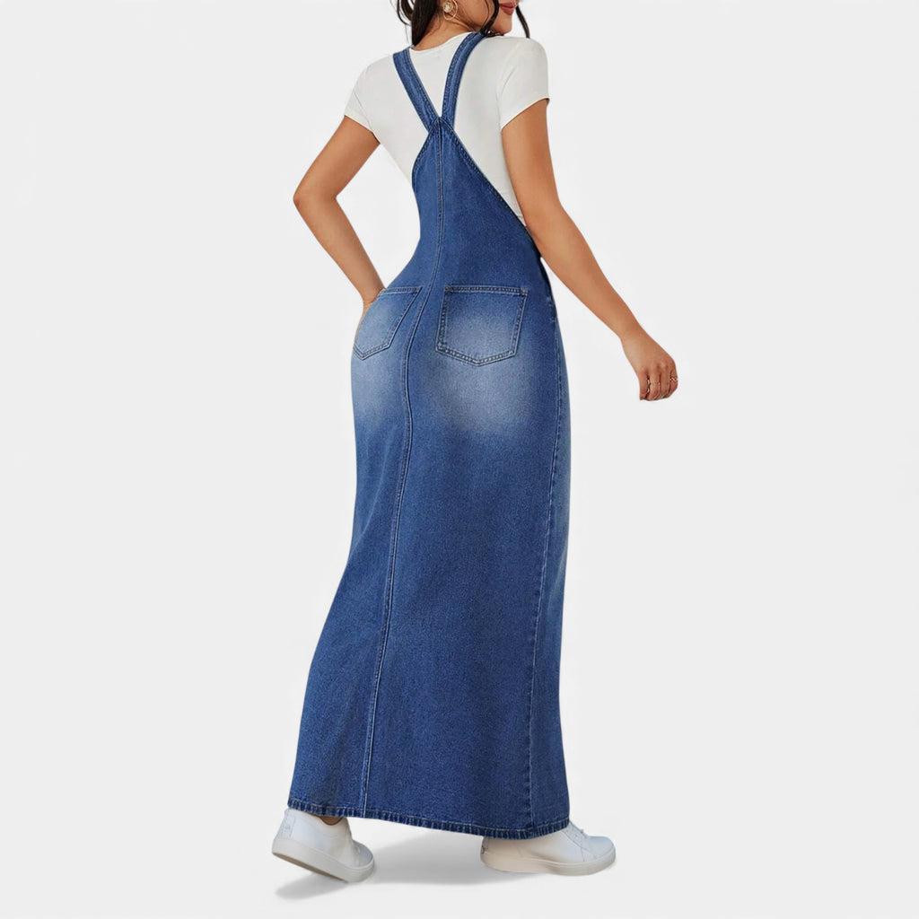 Robe en jean bleu avec bretelles réglables
