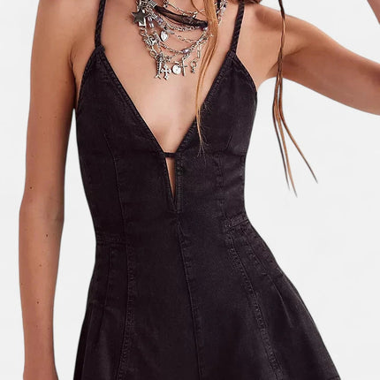 Combishort en jean noir