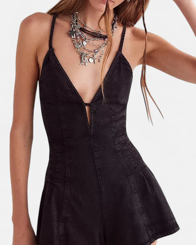 Combishort en jean noir
