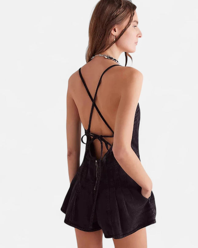 Combishort en jean noir