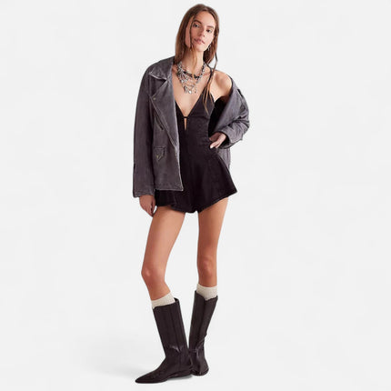 Combishort en jean noir