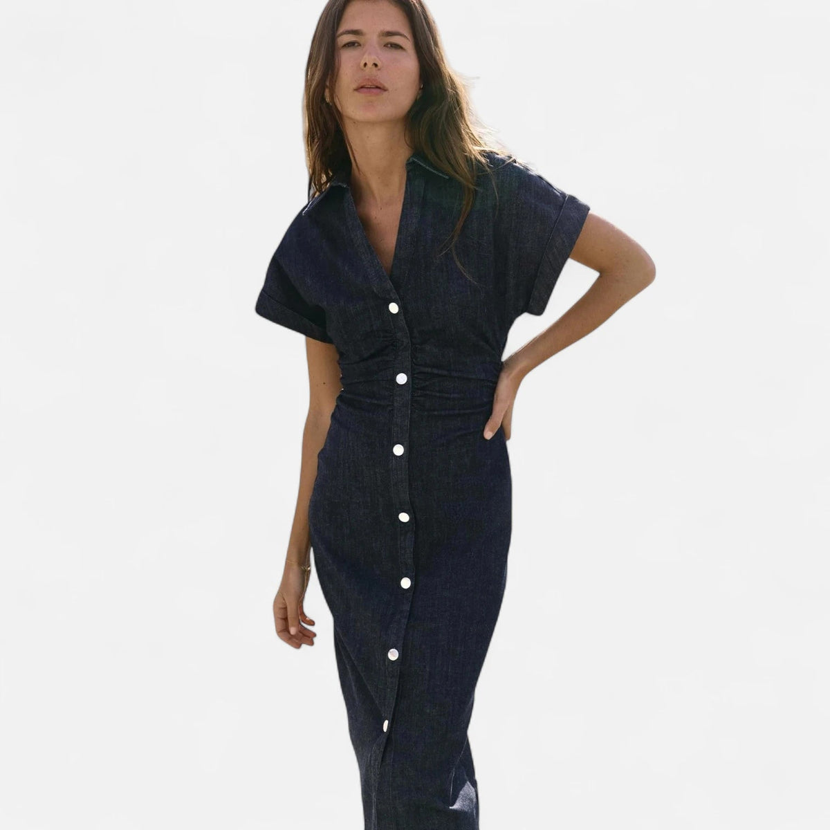 Longue robe en jean femme