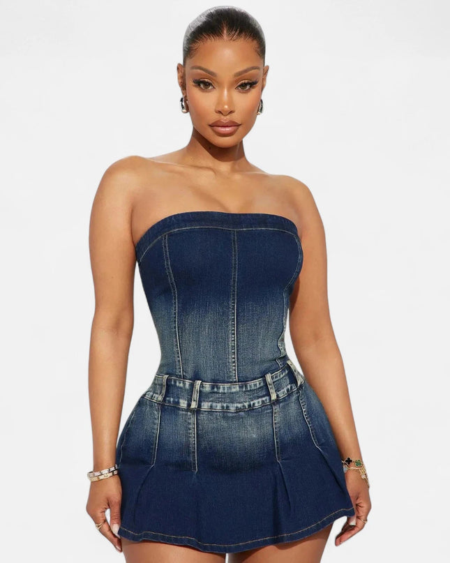 Robe bustier denim patineuse