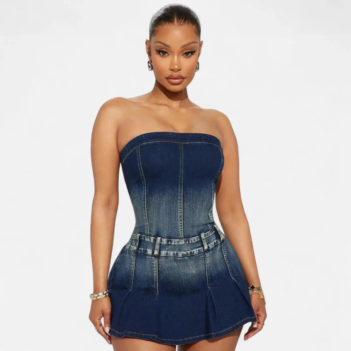 Robe bustier denim patineuse