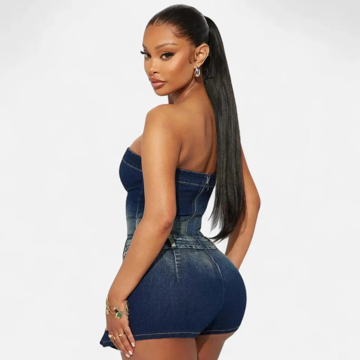 Robe bustier denim patineuse