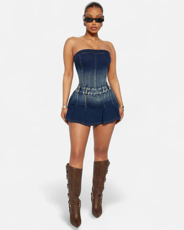 Robe bustier denim patineuse