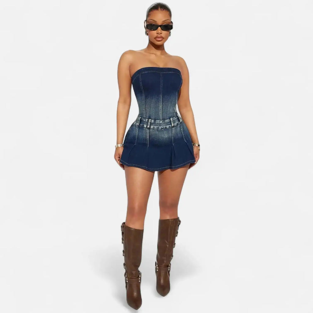 Robe bustier denim patineuse