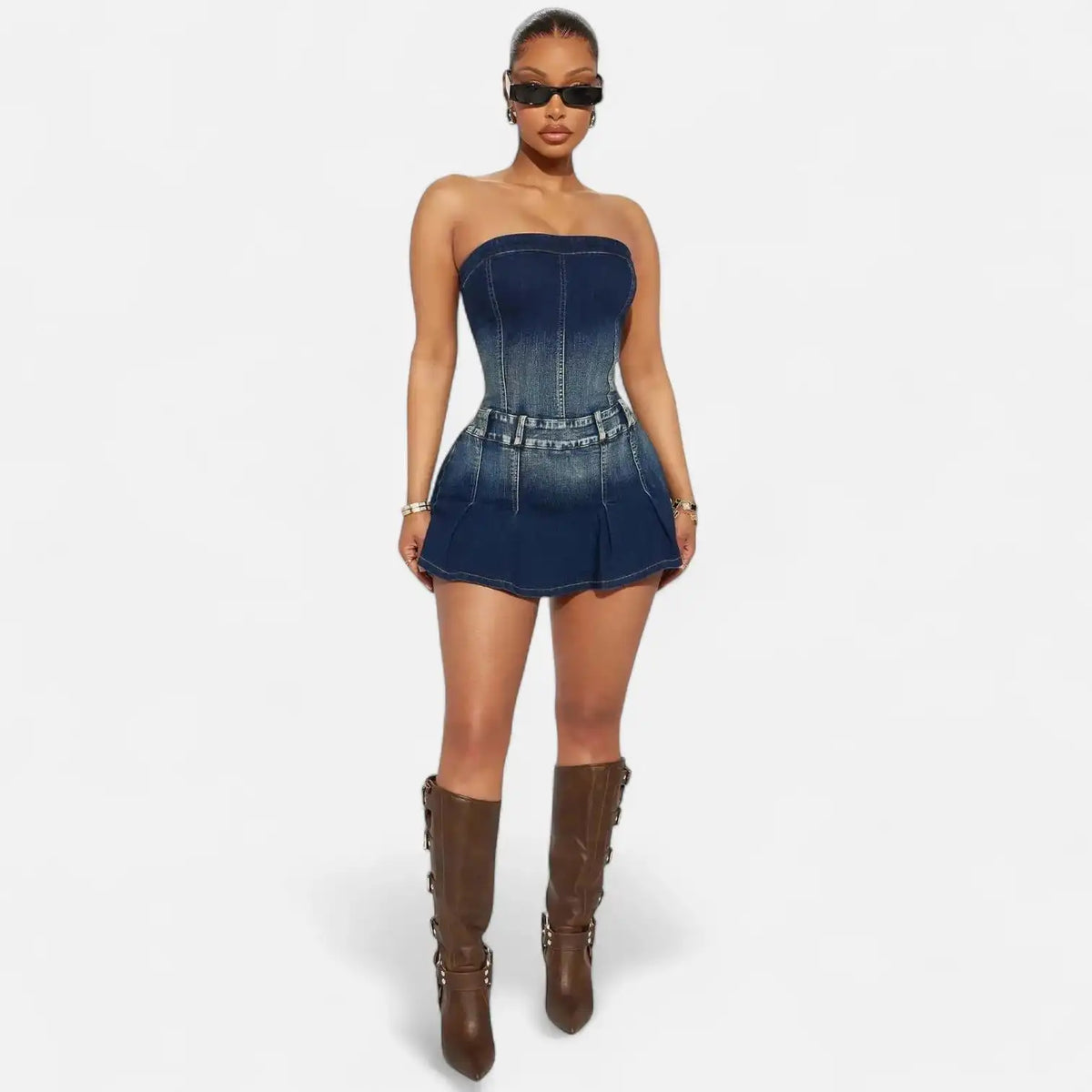 Robe bustier denim patineuse